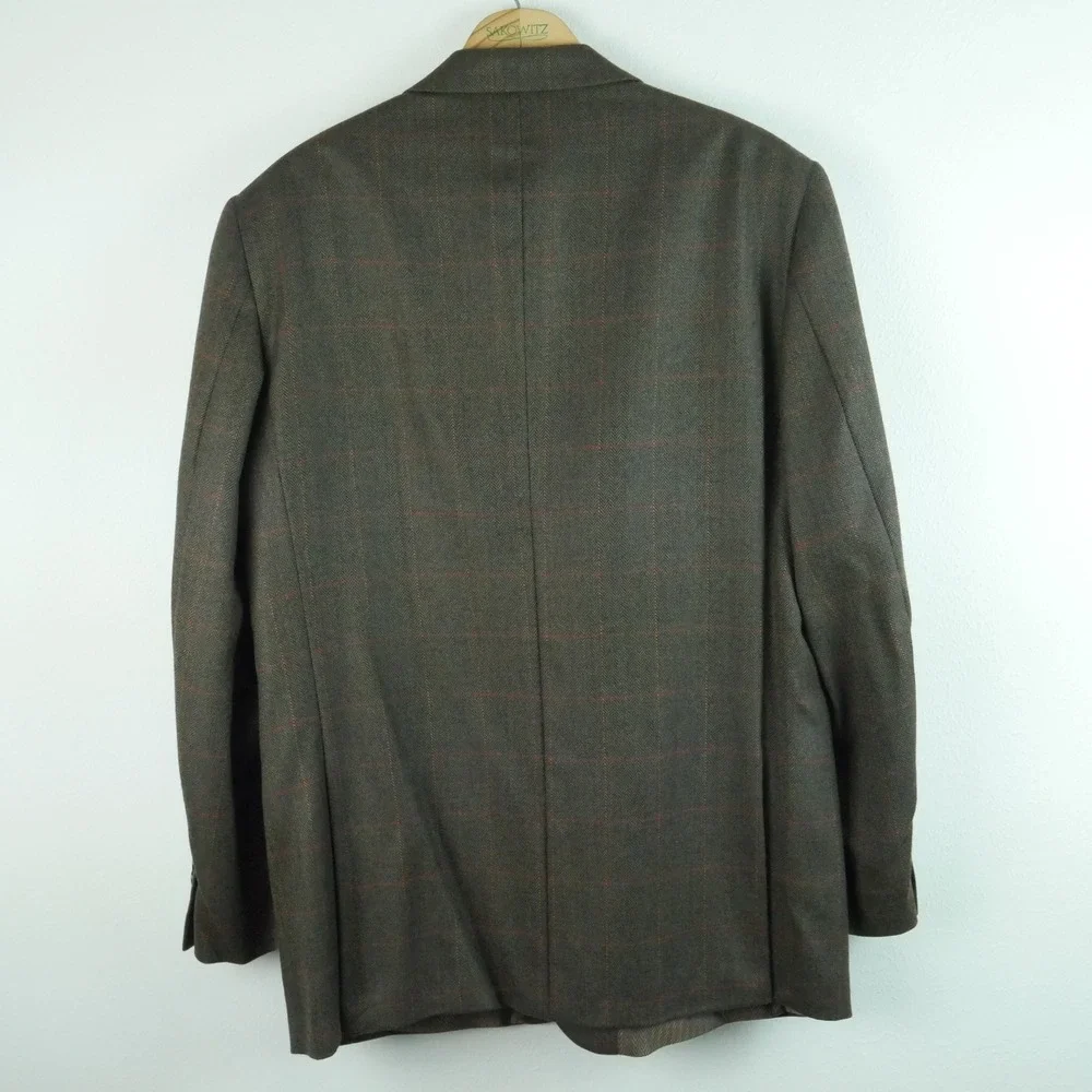 Brook Taverner 42R Wool Blazer Tweed Olive Green Herringbone Windowpane Jacket
